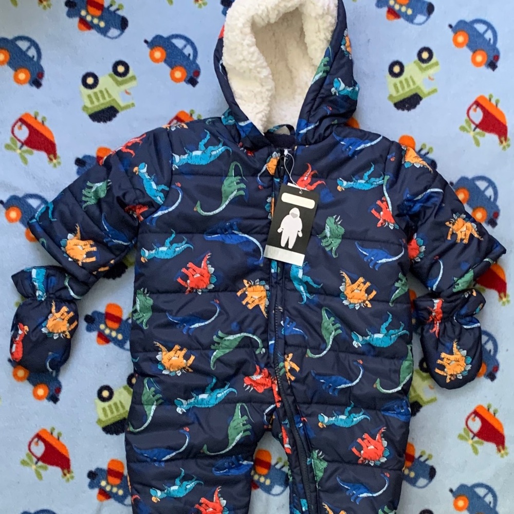 3-6 month sleepers and snowsuit w/ gloves lot/set